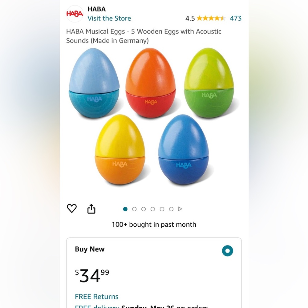 Haba Toys - Egg shakers- musical instruments - only 4 of them